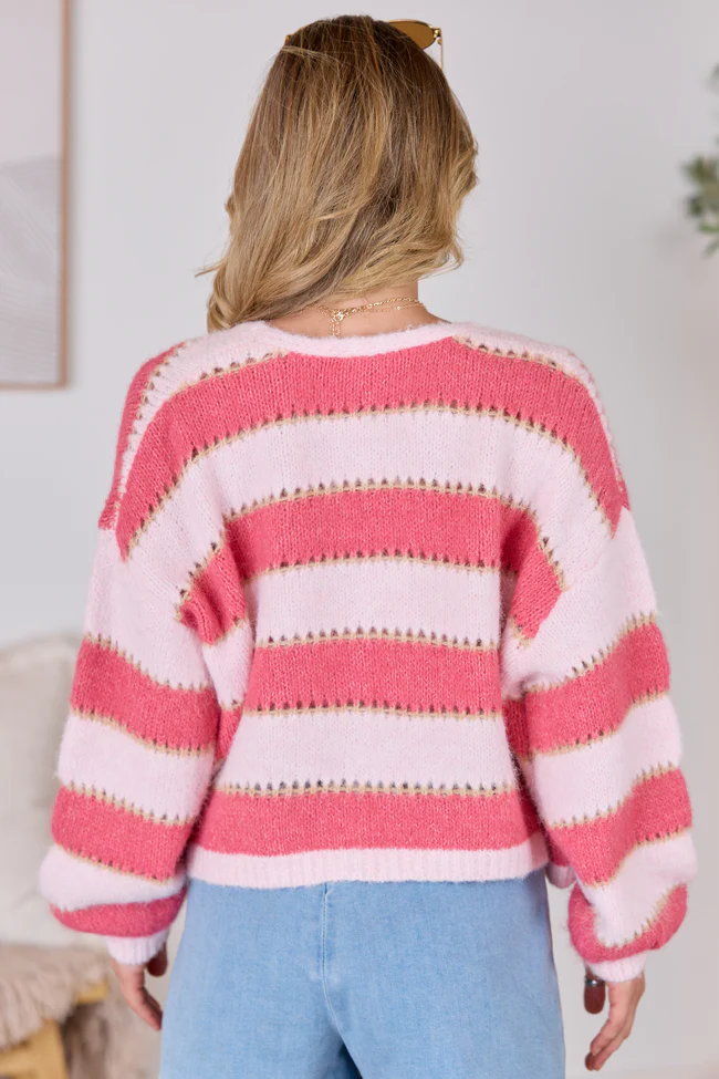 Hope Pink Stripes Open Cardigan FINAL SALE - Image 5