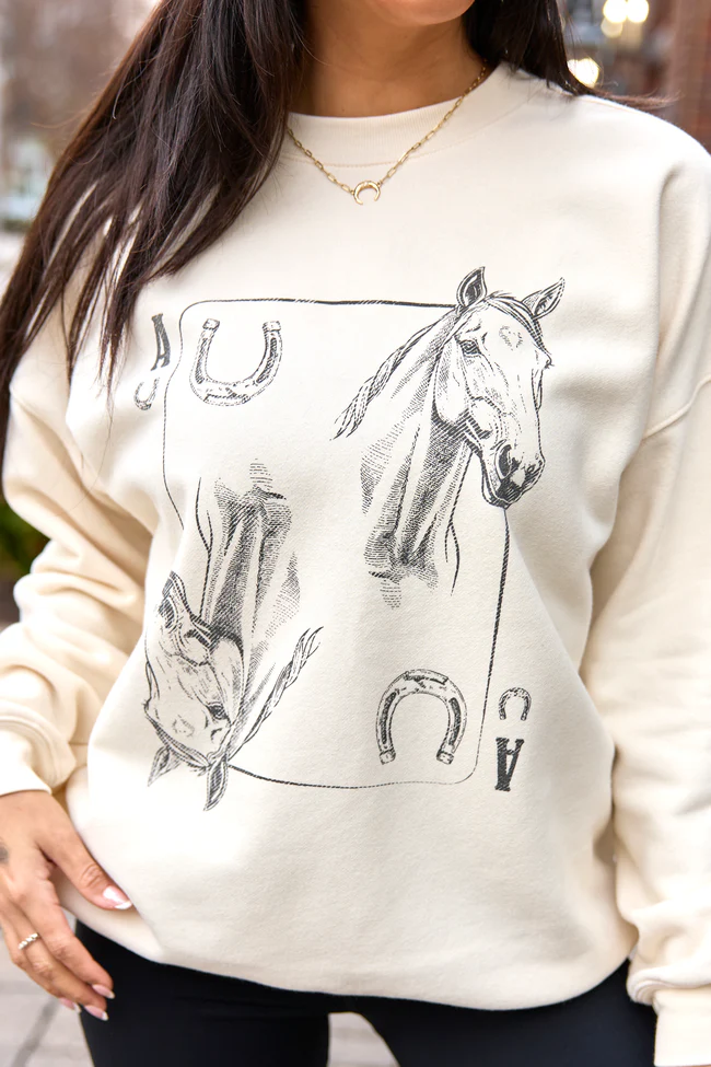 Horseshoe Card Cream Graphic Sweatshirt - Image 2