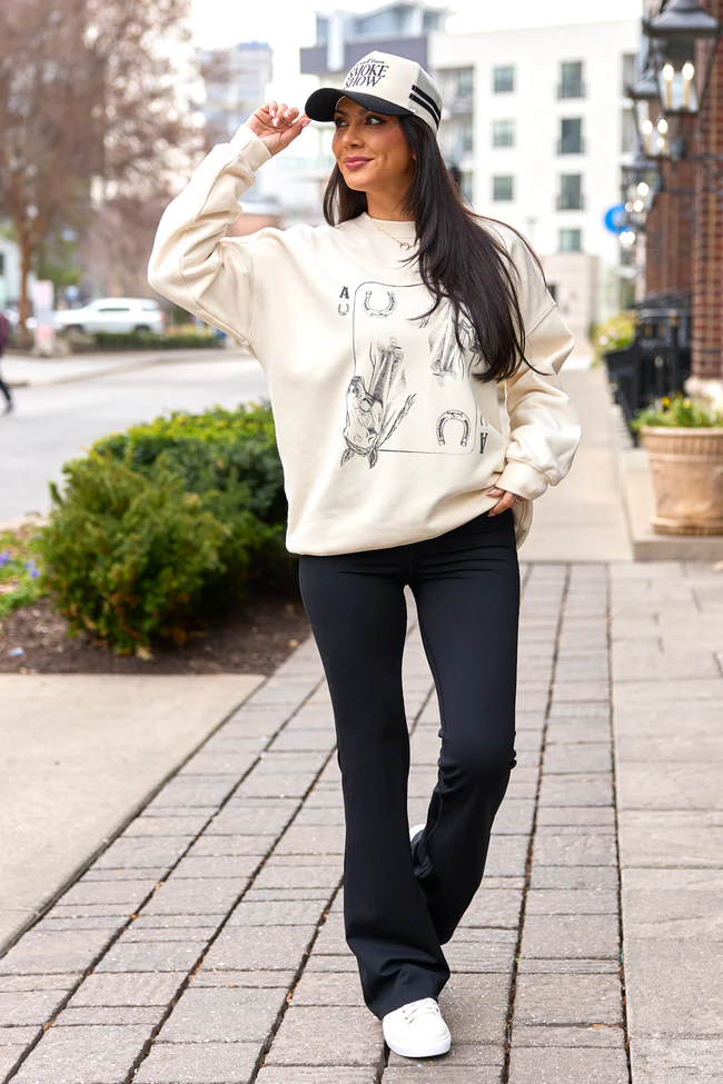 Horseshoe Card Cream Graphic Sweatshirt - Image 3