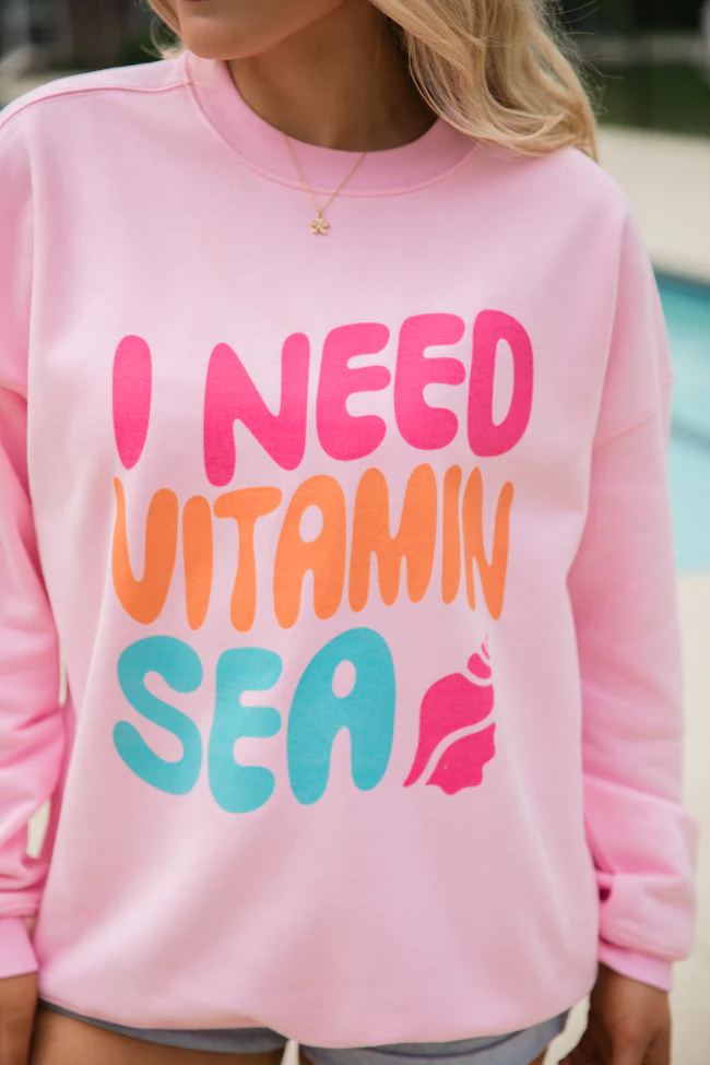 I Need Vitamin Sea Light Pink Graphic Sweatshirt - Image 3