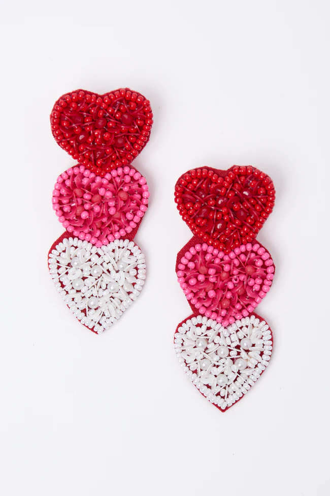 Ida Red Beaded Heart Earrings FINAL SALE