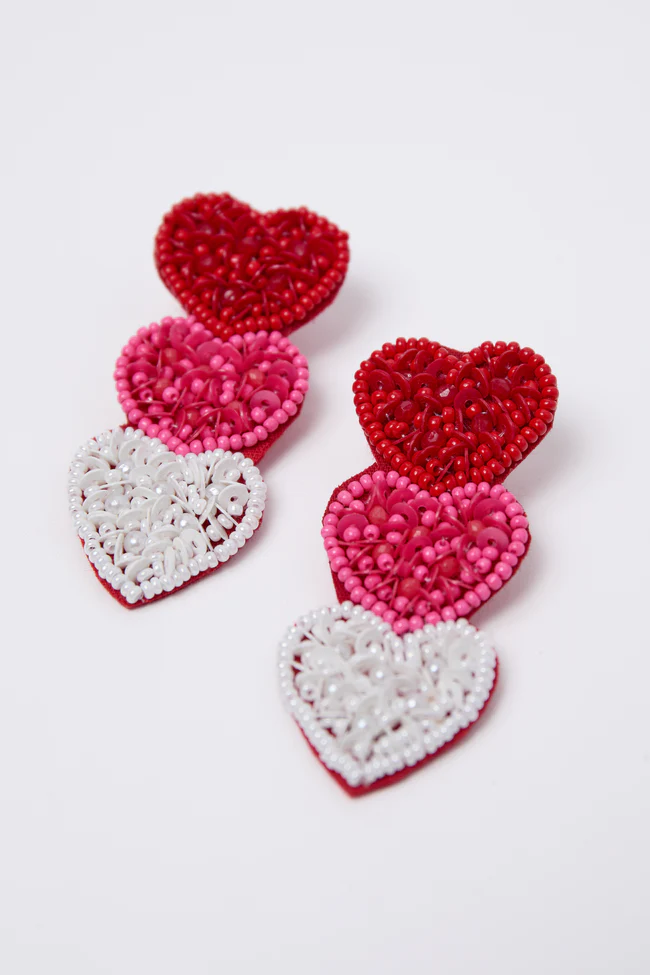 Ida Red Beaded Heart Earrings FINAL SALE - Image 2