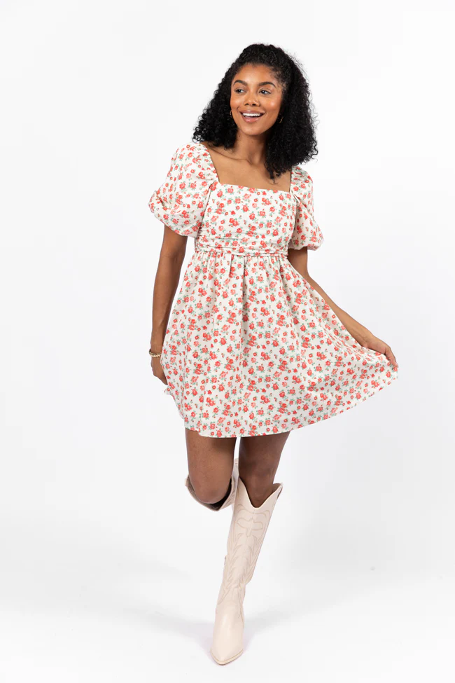 I'm Just A Girl Ivory and Red Rosette Printed Mini Dress FINAL SALE
