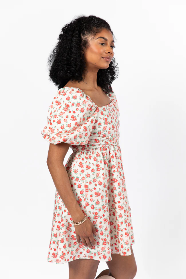 I'm Just A Girl Ivory and Red Rosette Printed Mini Dress FINAL SALE - Image 4
