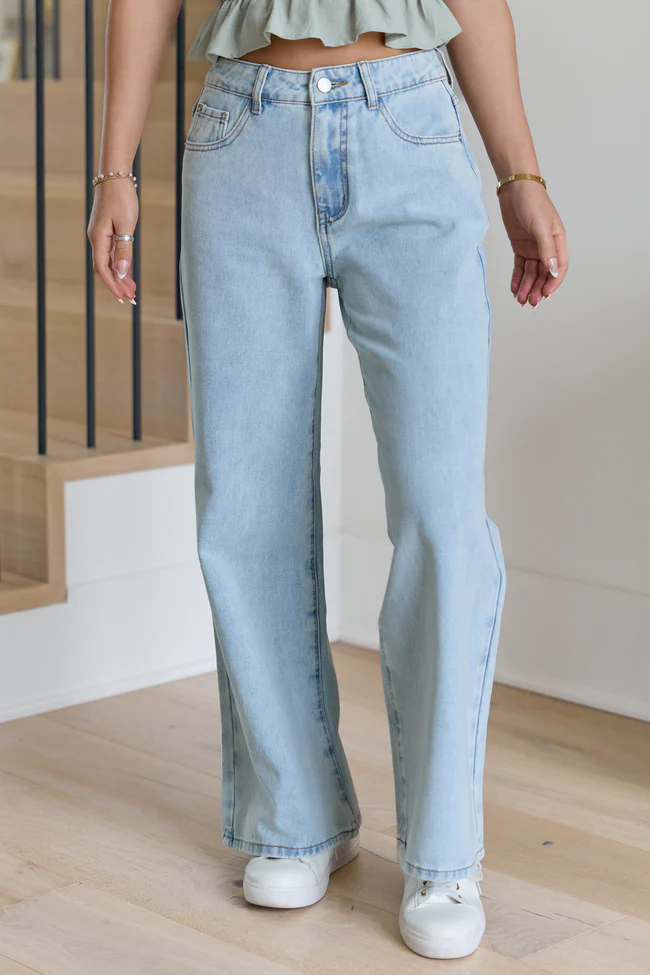 Ines Light Wash Wide Leg Denim Jean - Image 2