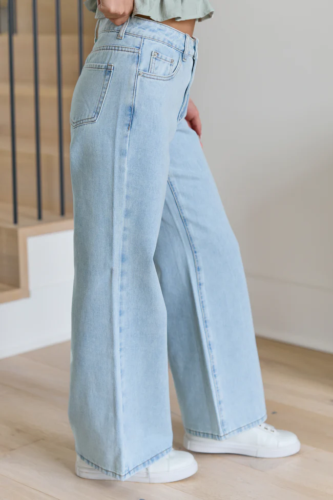 Ines Light Wash Wide Leg Denim Jean - Image 3