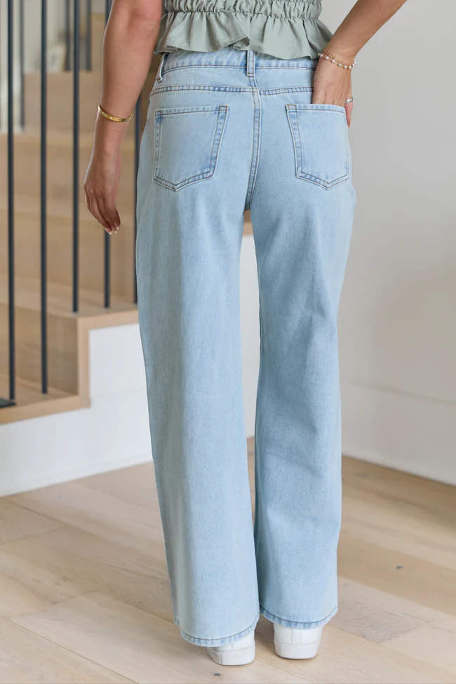 Ines Light Wash Wide Leg Denim Jean - Image 4