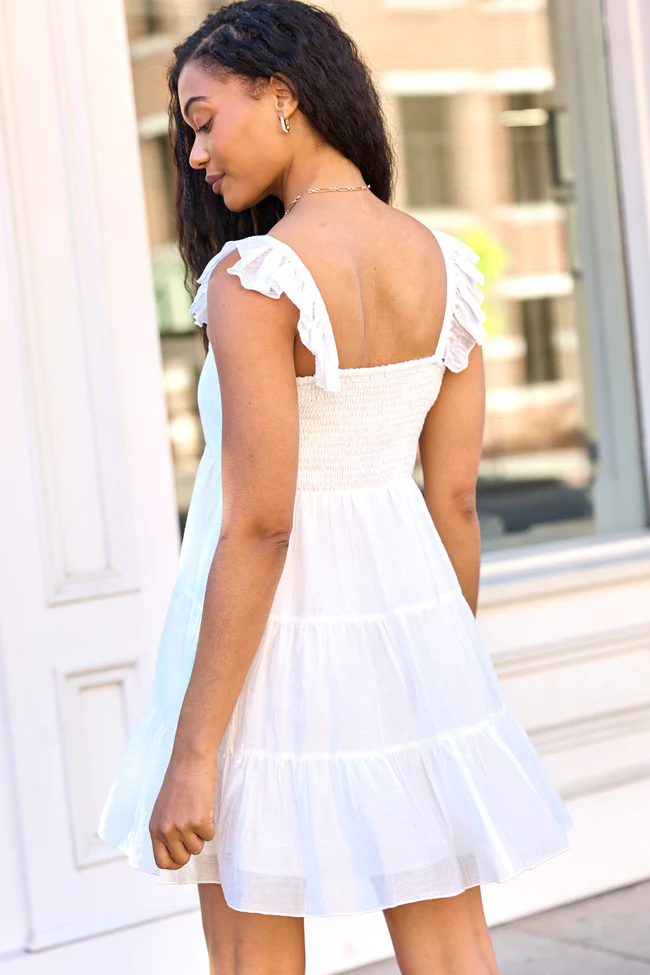 It's My Day White Smocked Top Mini Dress - Image 4