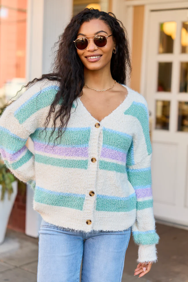 Izzy Pastel Striped Cardigan - Image 3