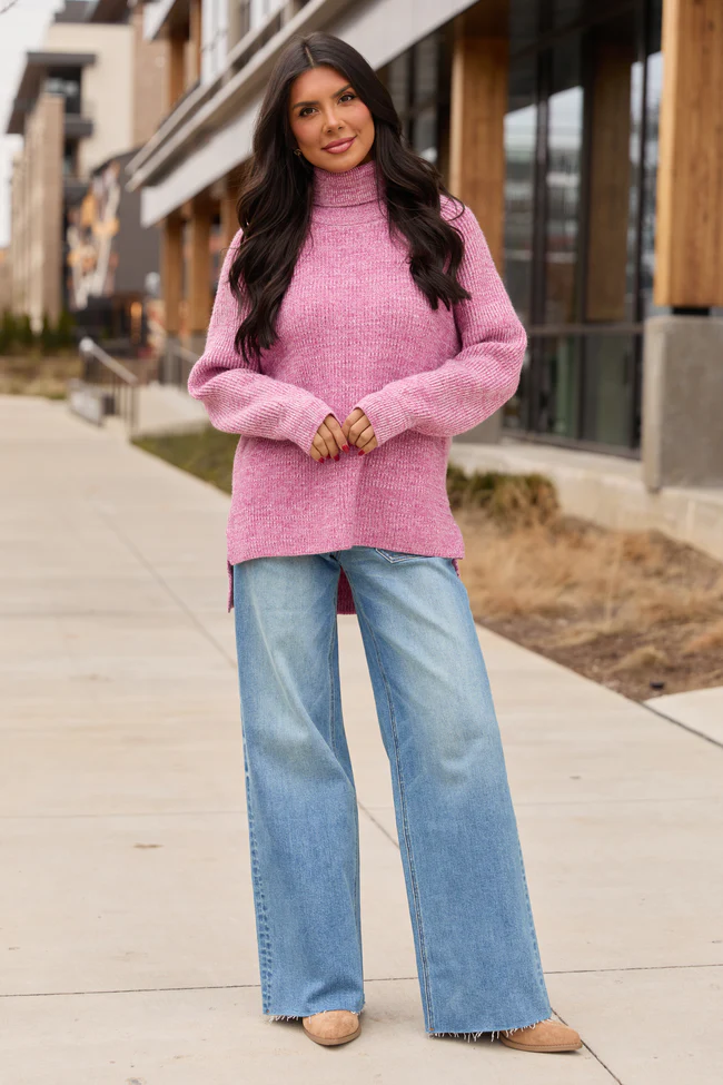 Jameson Heathered Magenta Turtleneck Sweater FINAL SALE - Image 2