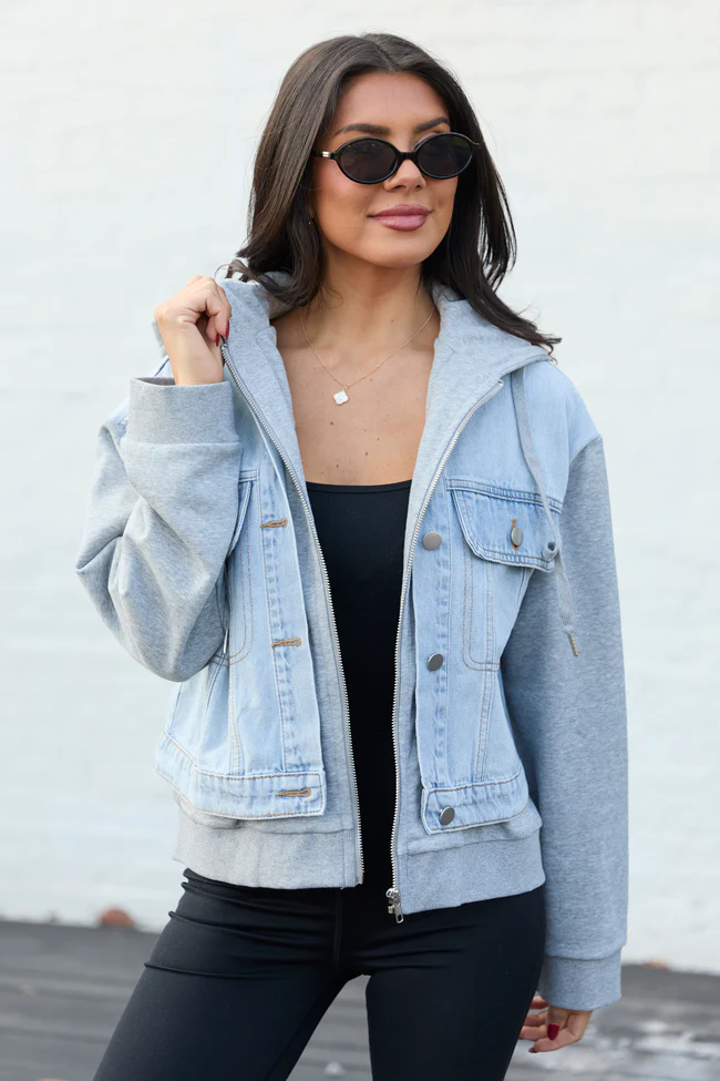 Jazzy Denim French Terry Hooded Jacket