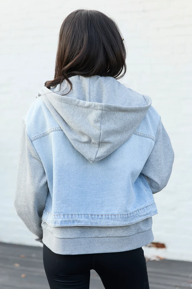 Jazzy Denim French Terry Hooded Jacket - Image 4