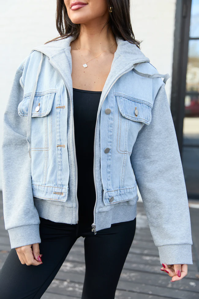 Jazzy Denim French Terry Hooded Jacket - Image 5