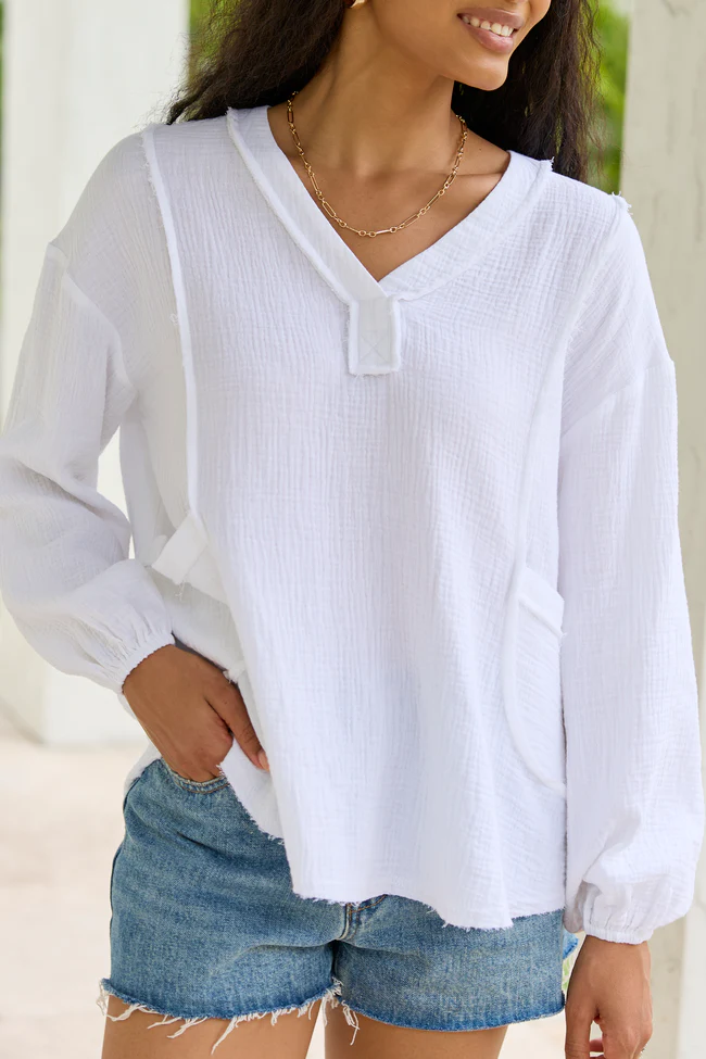 Jenna White Gauze V-Neck Tunic - Image 2