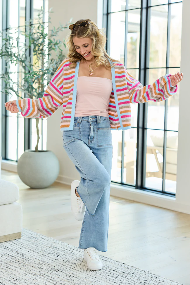 Jennie Multi Striped Cropped Cardigan - Image 2