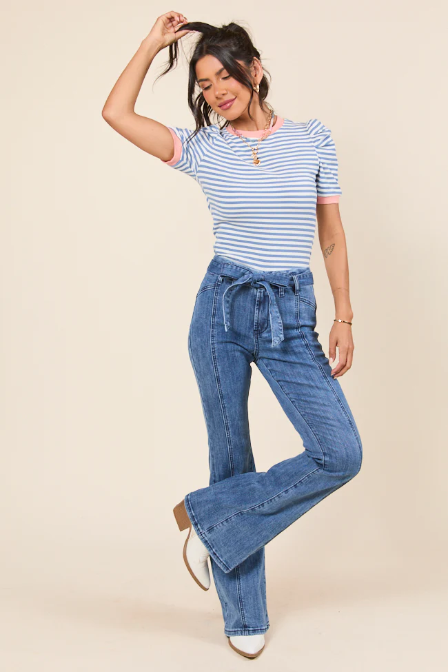 Jocelyn Dark Wash Tie Waist Flare Leg Jeans FINAL SALE