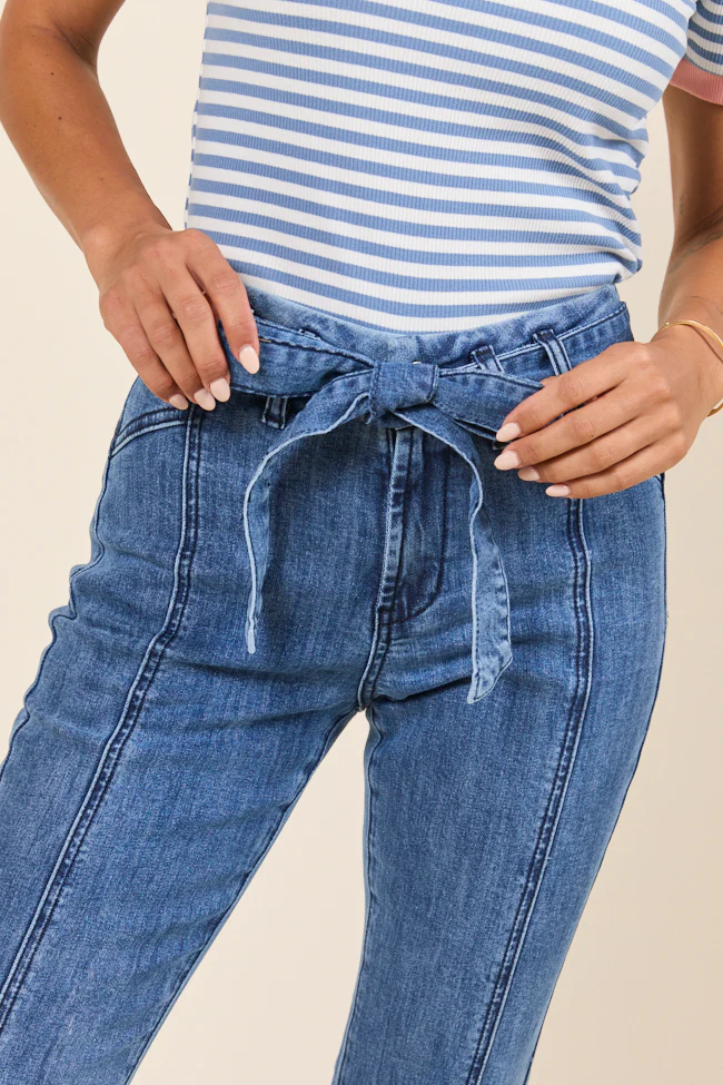 Jocelyn Dark Wash Tie Waist Flare Leg Jeans FINAL SALE - Image 5