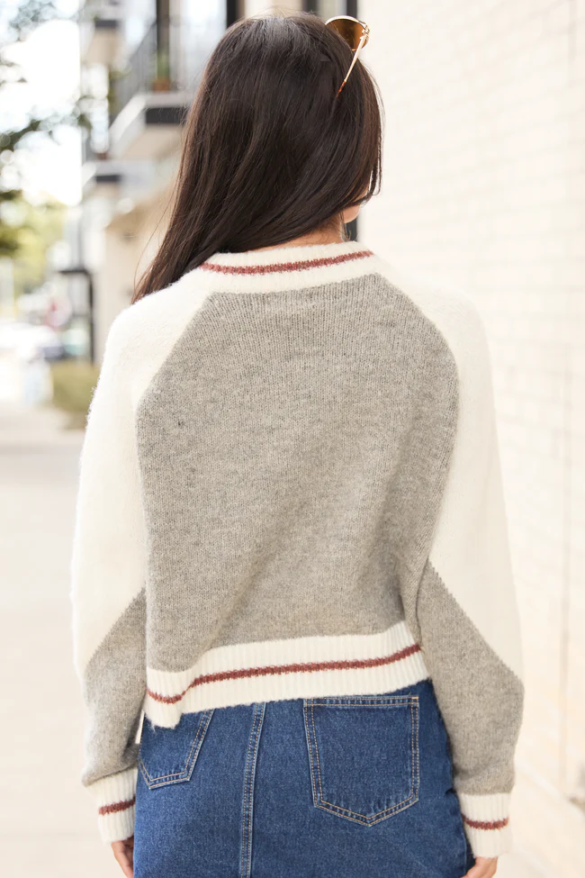 Jordan Grey Bomber Cardigan Sweater FINAL SALE - Image 4