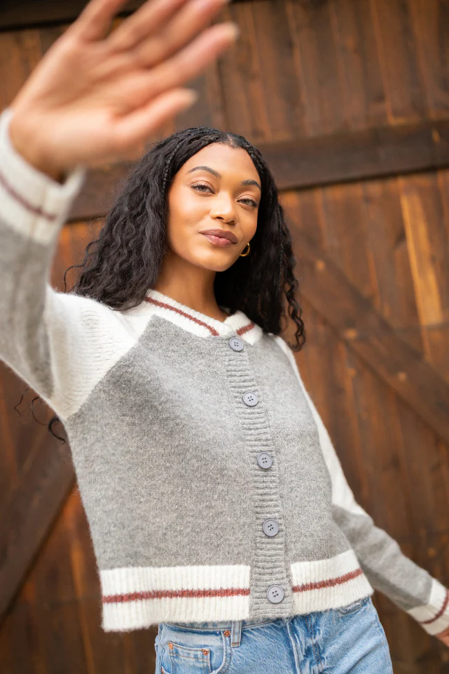 Jordan Grey Bomber Cardigan Sweater FINAL SALE - Image 5
