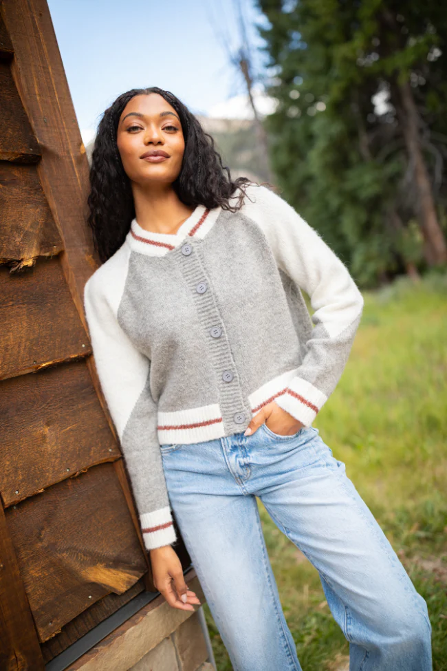 Jordan Grey Bomber Cardigan Sweater FINAL SALE - Image 6