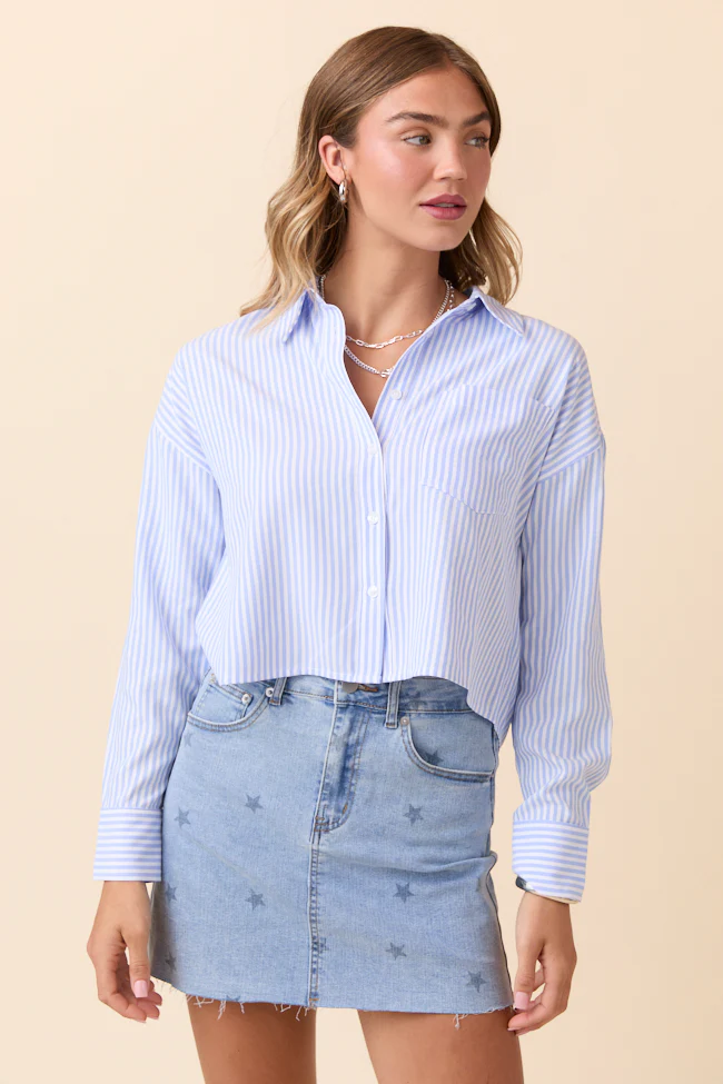Juliana Cropped Blue Striped Shirt FINAL SALE - Image 3