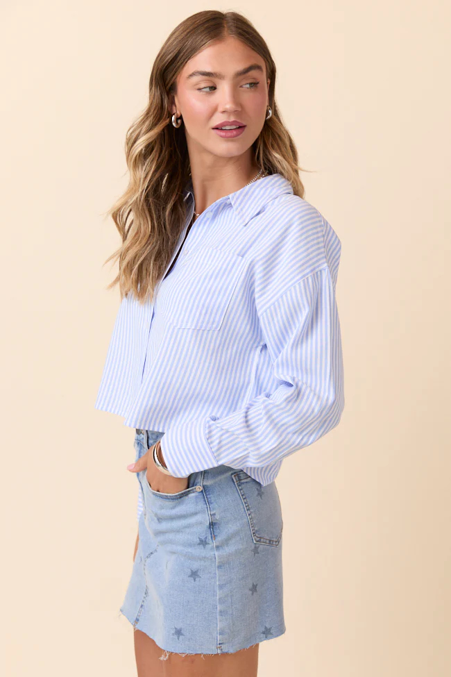 Juliana Cropped Blue Striped Shirt FINAL SALE - Image 5