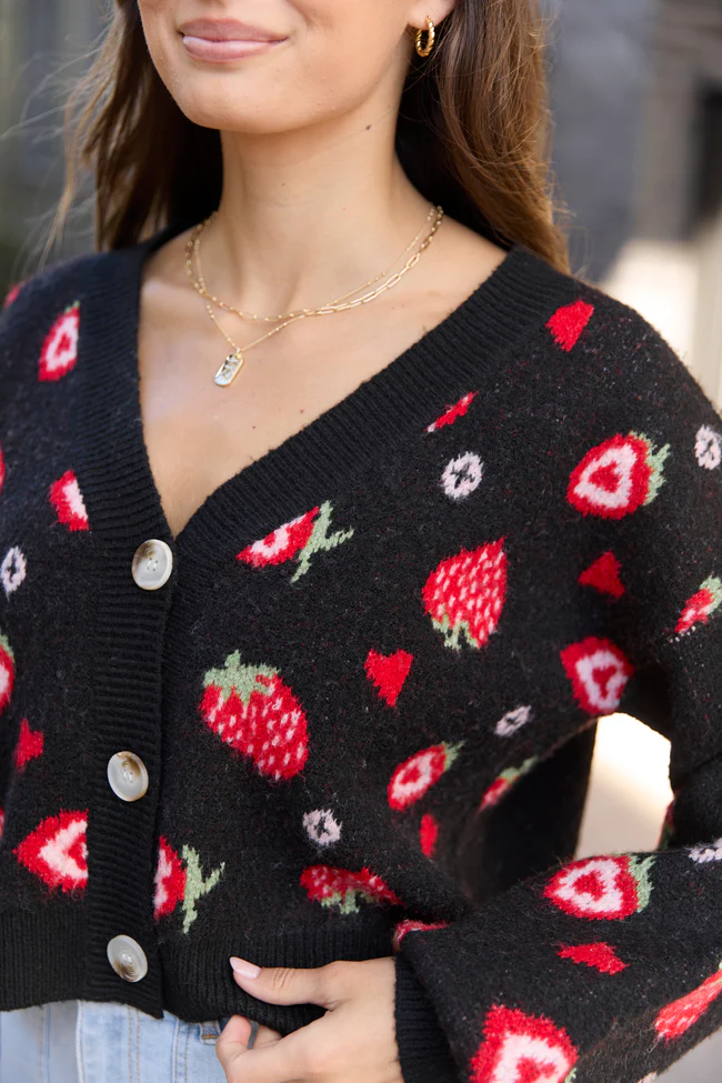 Juniper Long Sleeve Black Strawberry Cardigan FINAL SALE - Image 2