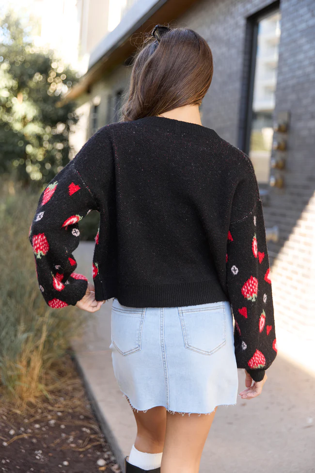 Juniper Long Sleeve Black Strawberry Cardigan FINAL SALE - Image 5