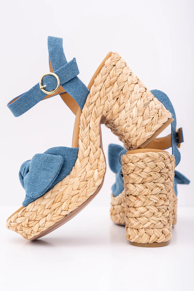 Kacey Chambray Bow Woven Heels - Image 5
