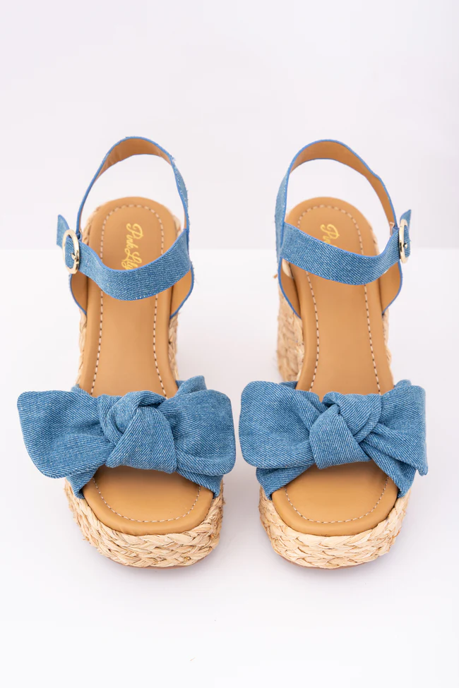 Kacey Chambray Bow Woven Heels - Image 6