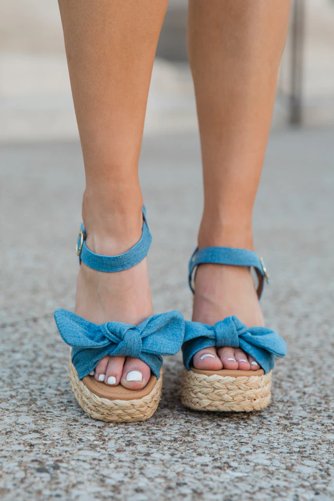 Kacey Chambray Bow Woven Heels - Image 7