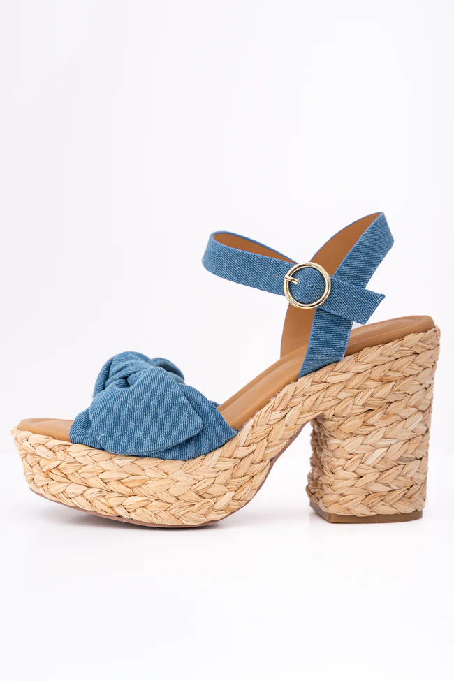 Kacey Chambray Bow Woven Heels - Image 8