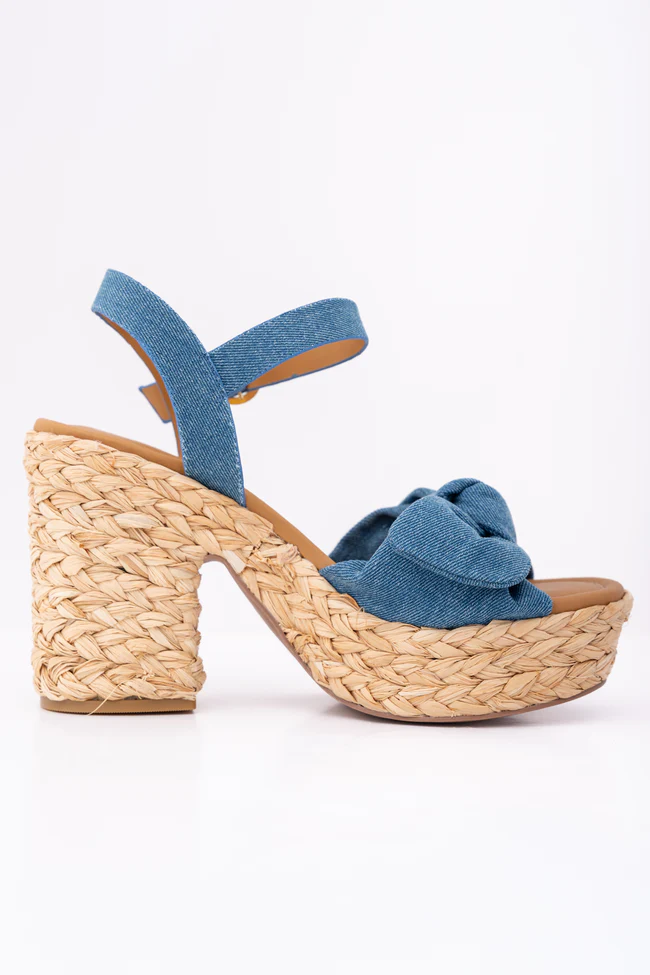 Kacey Chambray Bow Woven Heels - Image 9