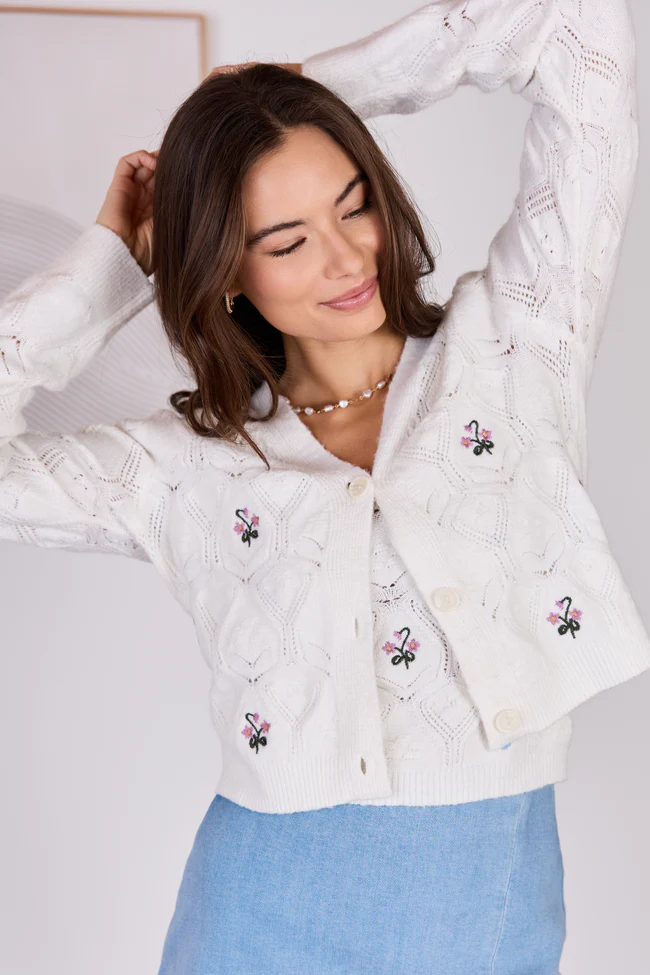Kaitlyn Flower Embroidered Cardigan - Image 3