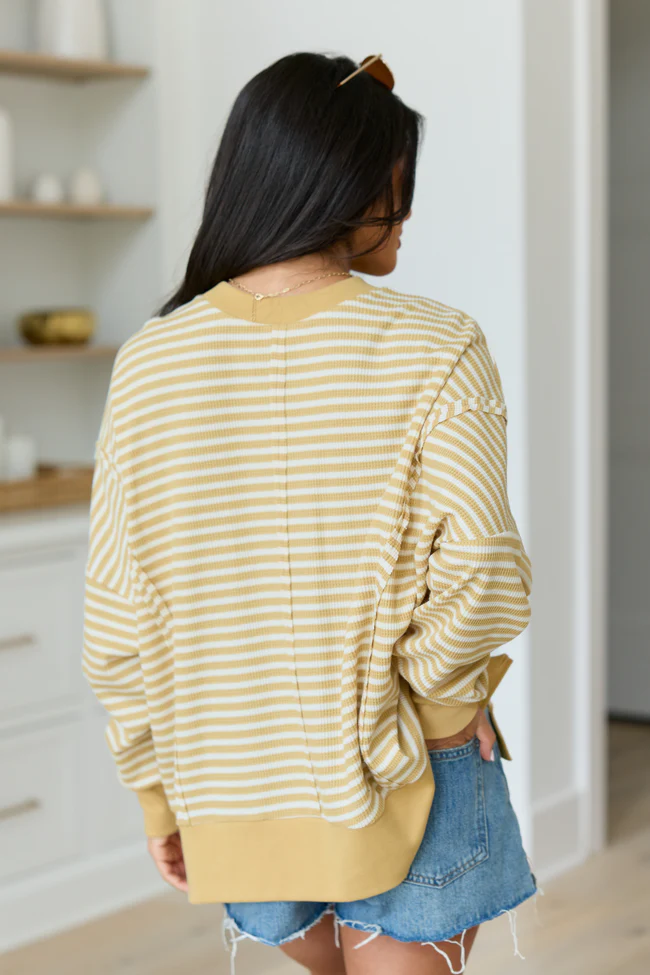 Kara Yellow Stripe Waffle Pullover - Image 4