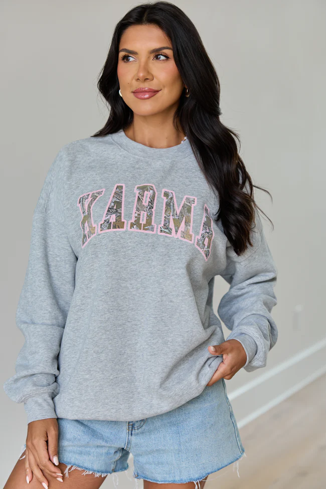 Karma Block Camo Light Grey Graphic Sweatshirt