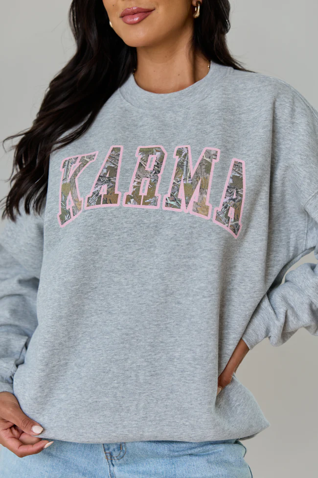 Karma Block Camo Light Grey Graphic Sweatshirt - Image 2