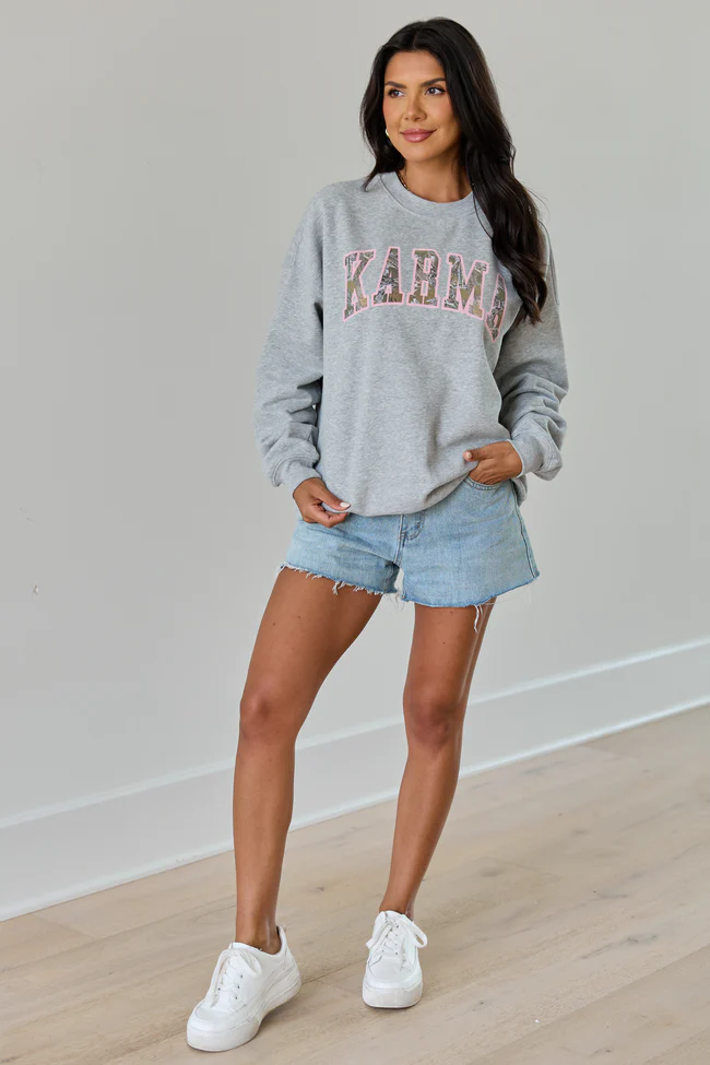 Karma Block Camo Light Grey Graphic Sweatshirt - Image 3