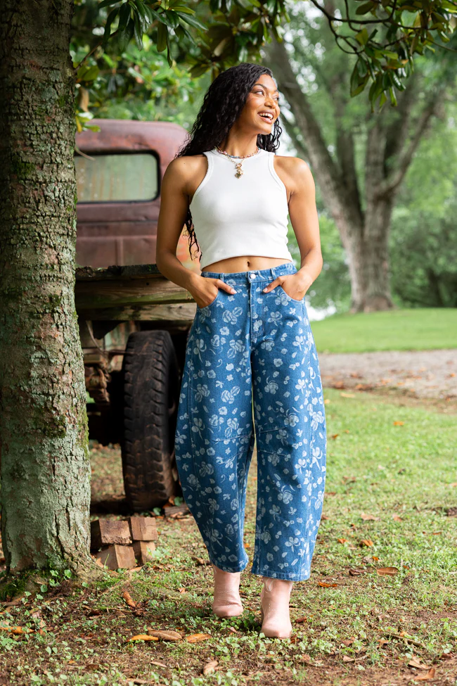 Katie Floral Printed Barrel Jeans FINAL SALE - Image 2