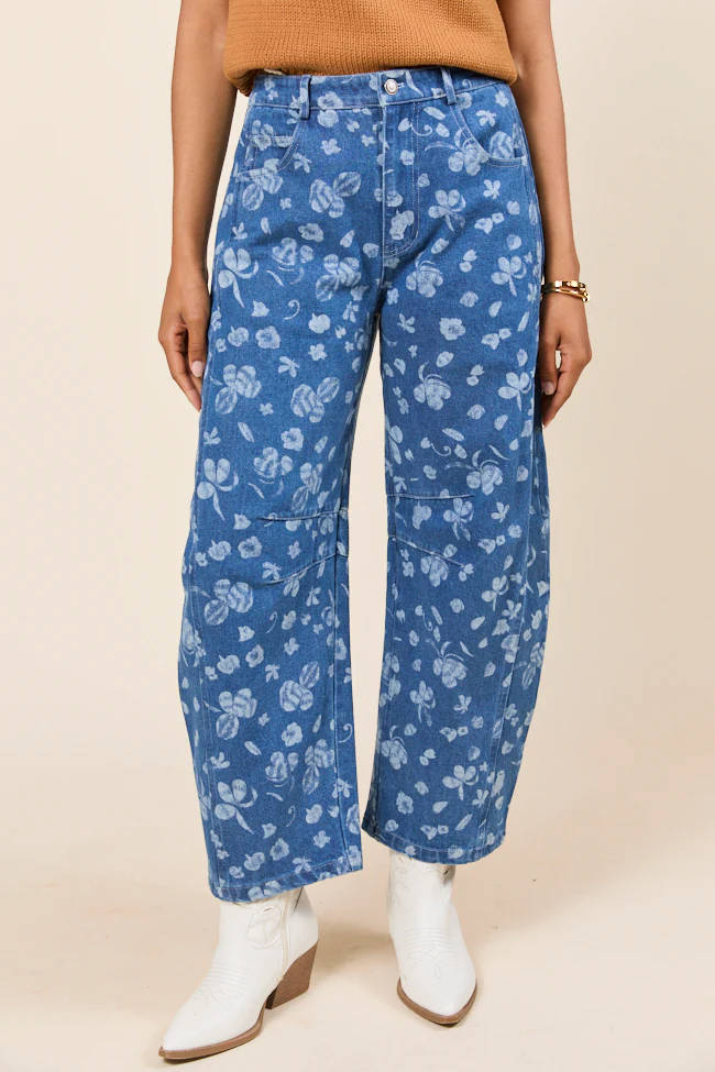 Katie Floral Printed Barrel Jeans FINAL SALE - Image 3