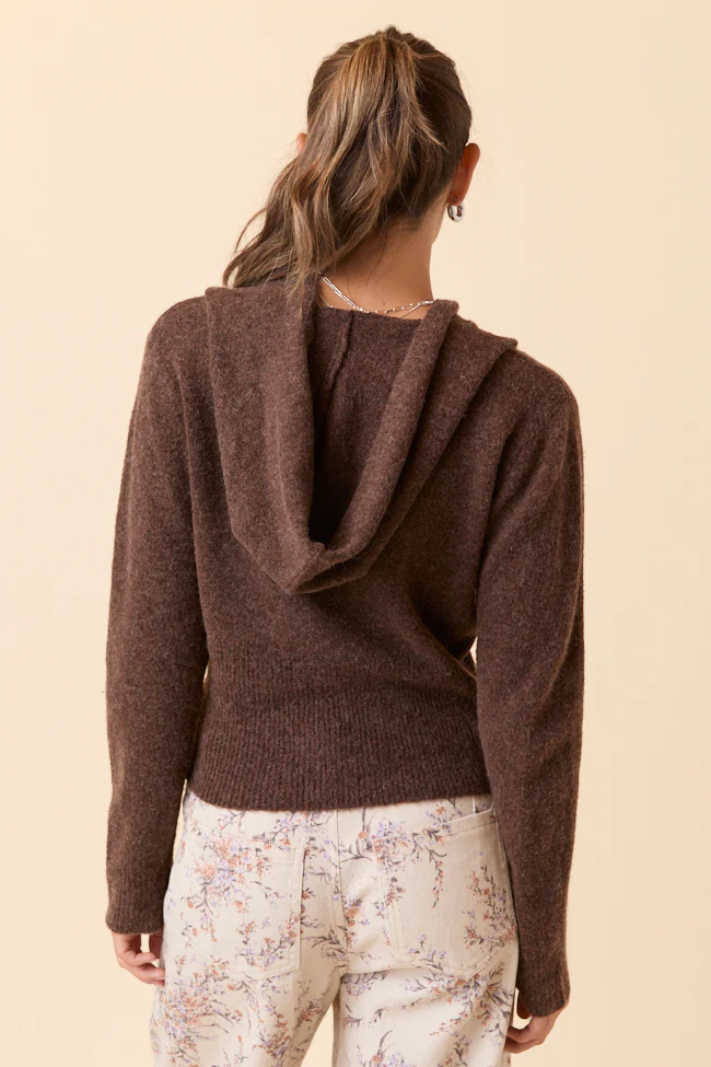 Kayce Brown Hooded V-Neck Surplice Sweater FINAL SALE - Image 6