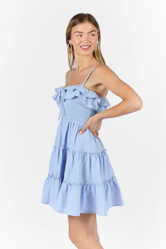 Keep My Promises Light Blue Smocked & Ruffle Detail Dress - Image 5