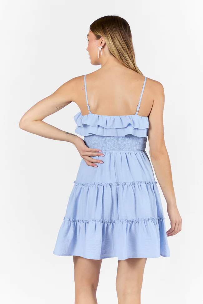 Keep My Promises Light Blue Smocked & Ruffle Detail Dress - Image 6