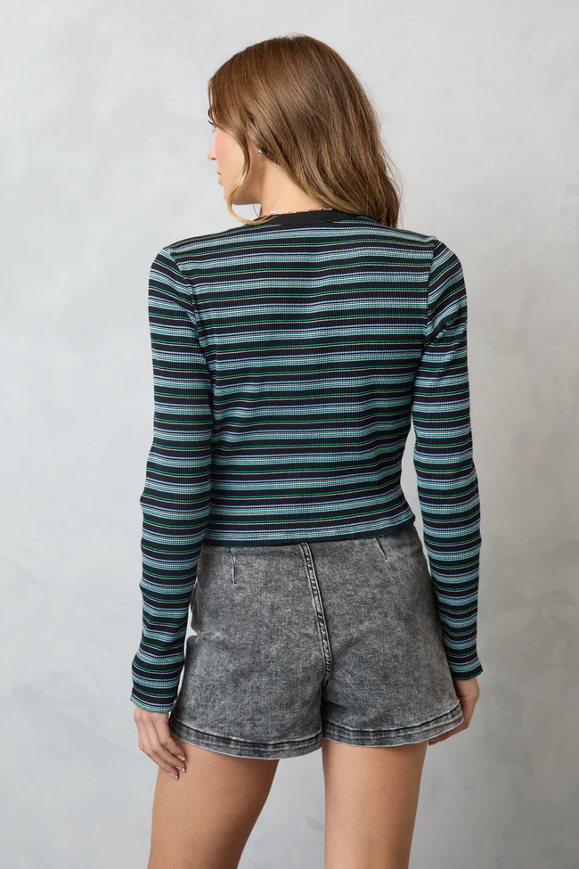 Keiko Black Multi Striped Long Sleeve Crewneck Top FINAL SALE - Image 5