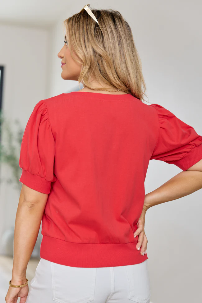 Kennedy Red Puff Sleeve Top - Image 4