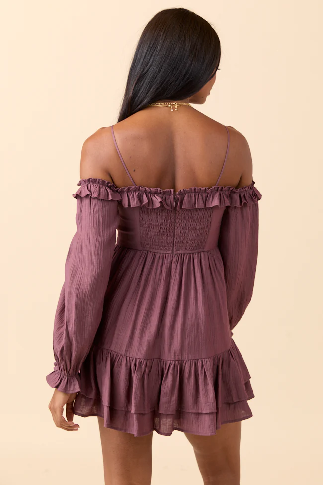 Kenzi Dusty Mauve Off The Shoulder Mini Dress FINAL SALE - Image 4