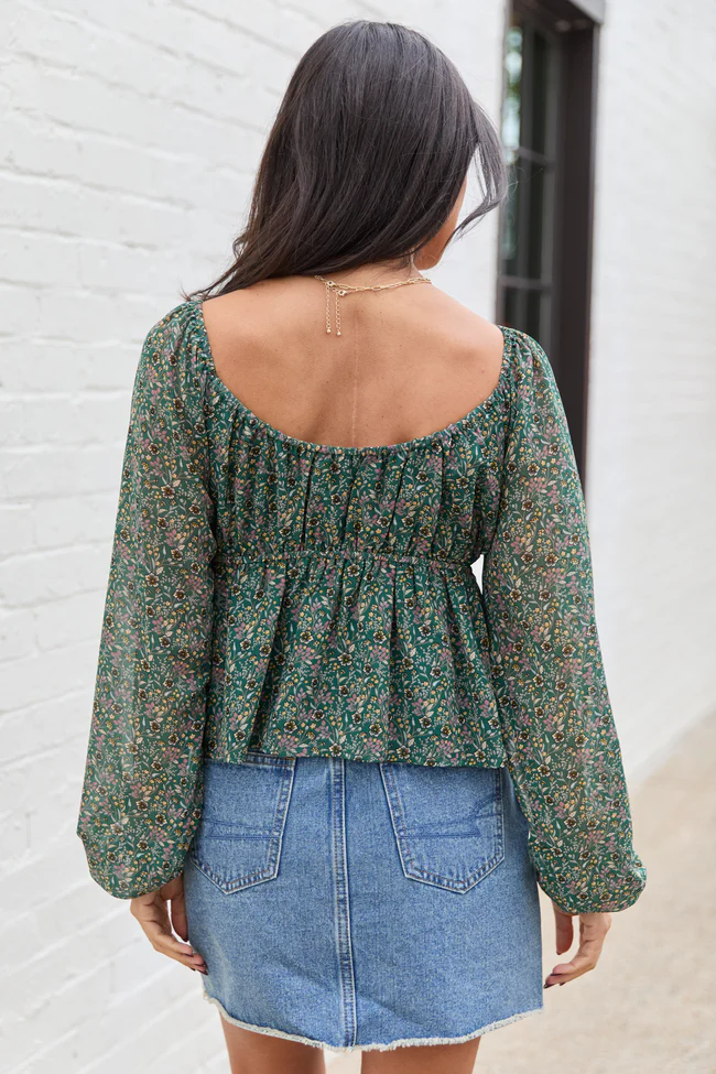 Kileigh Green Floral Long Sleeve Babydoll Top FINAL SALE - Image 5