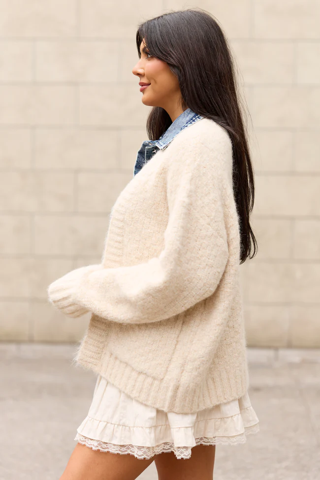 Kim Cable Knit And Denim Cardigan - Image 3
