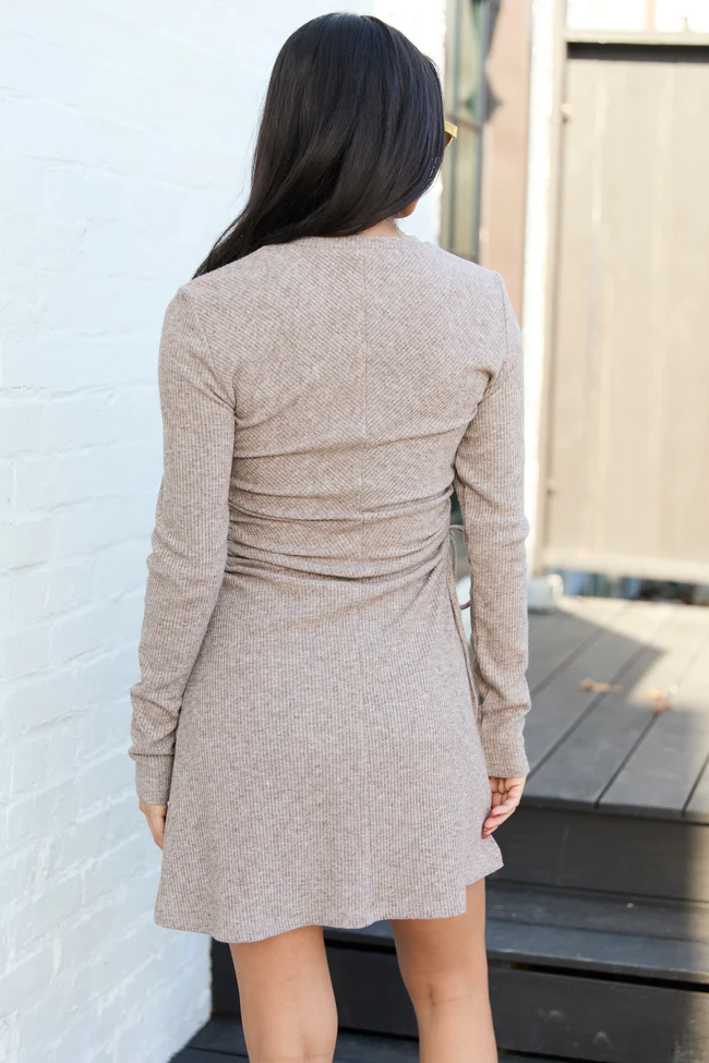 Kim Taupe Side Ruched Mini Dress SALE - Image 4