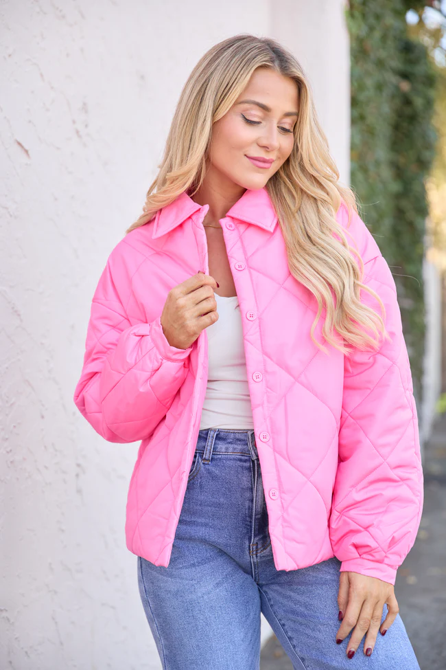 Kylan Pink Button Up Puffer Jacket FINAL SALE - Image 2